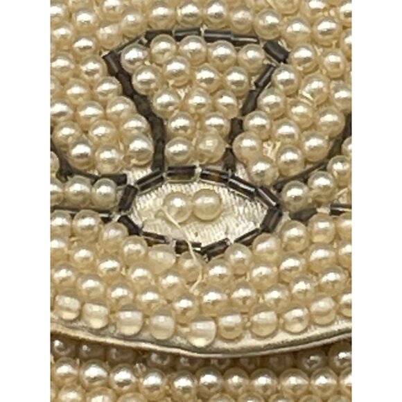 vintage Purse handbag clutch no handle pearls magnet button 2 pockets white READ - Picture 4 of 10